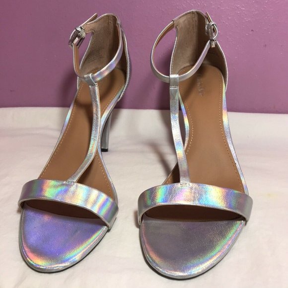 Calvin Klein Shoes - Calvin Klein Holographic Heel 9 Disco T-Strap Shoe Nasi Iridescent Rainbow Glow